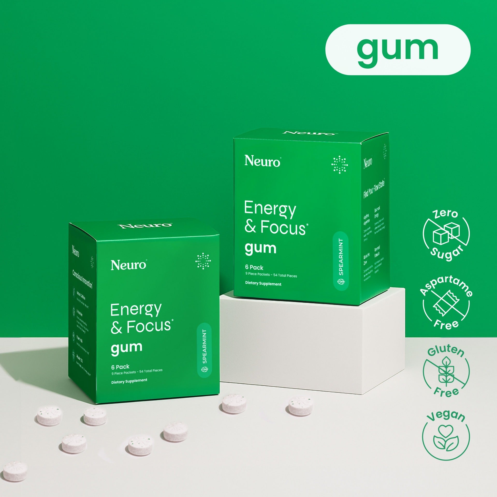 Neuro® Gum Energy & Focus™ 6 Pack (54 pcs) - Spearmint