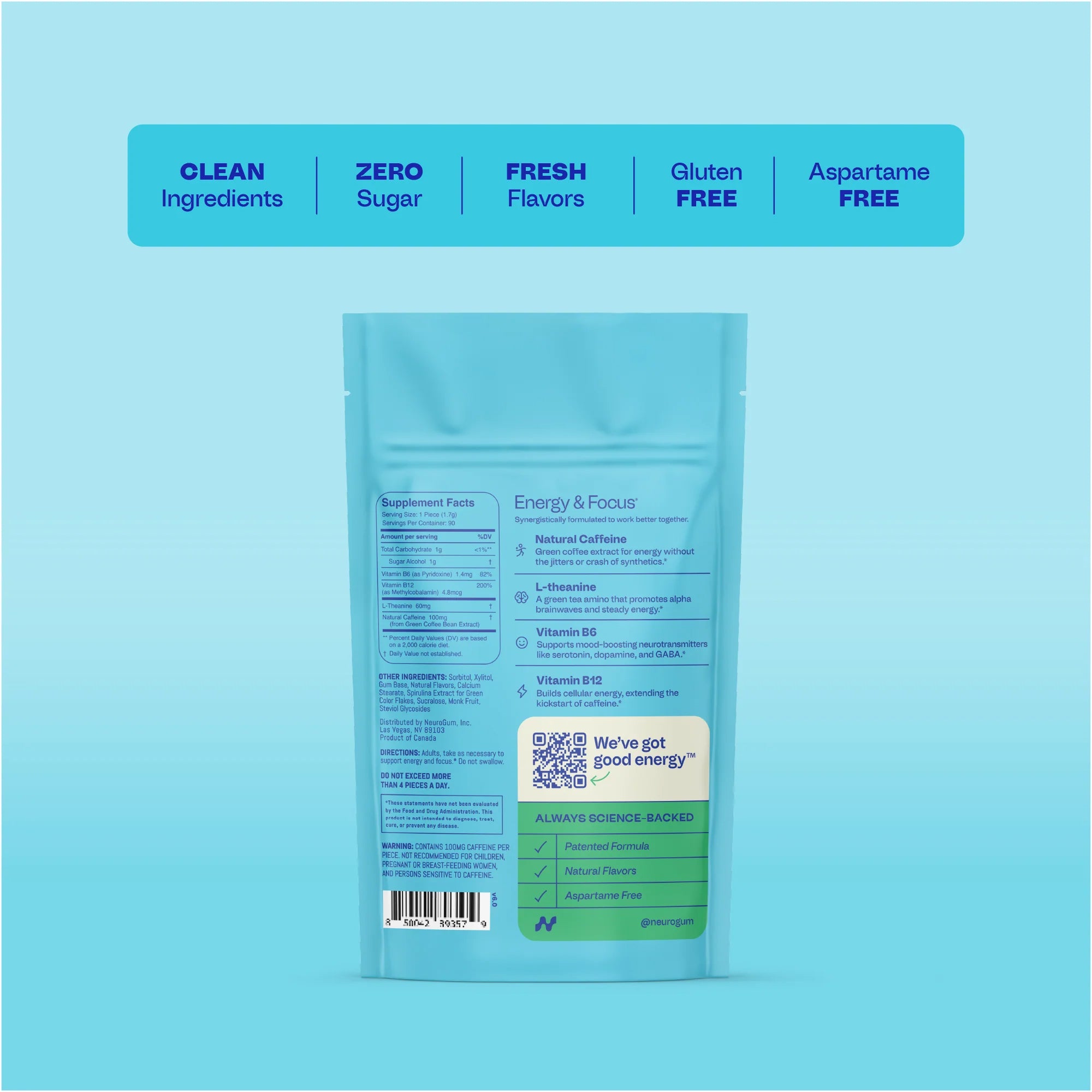 Neuro® Gum Extra Strength Energy & Focus™ Bulk Bag (90 pcs) - Spearmint